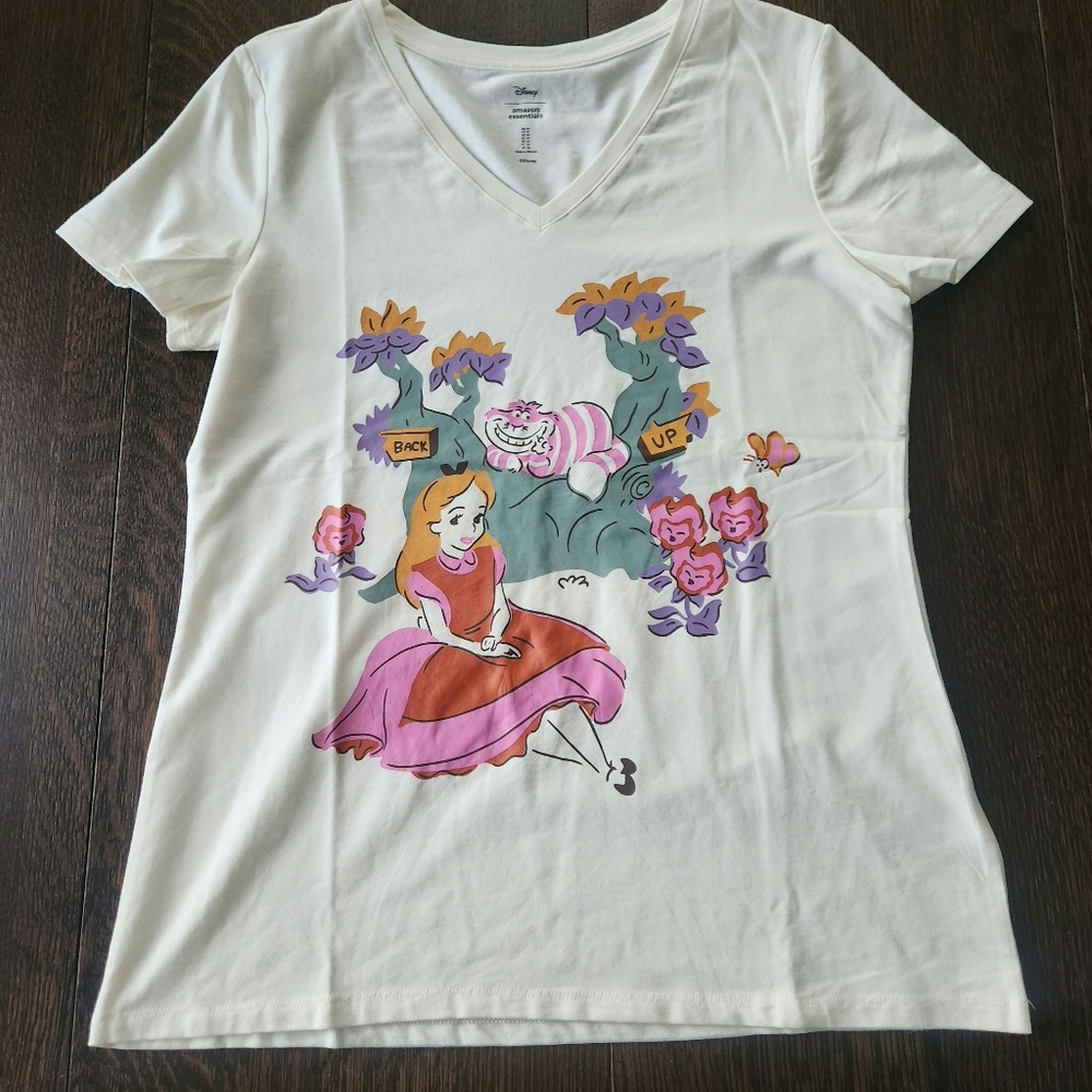 Disney Alice in Wonderland Amazon Essentials Ladies Med. V-neck Tshirt NWOT $18